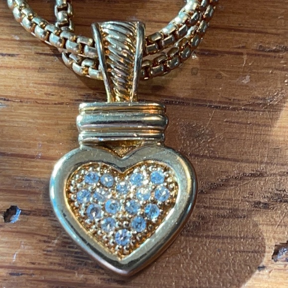 Vintage DBL Strand Necklace Crystal HEART pendant - Picture 11 of 13